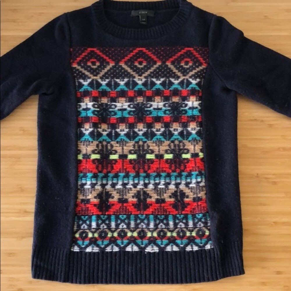 J. Crew - Jacquard-Stitch Fair Isle Sweater 09030 Crewneck | Medium | Navy Blue